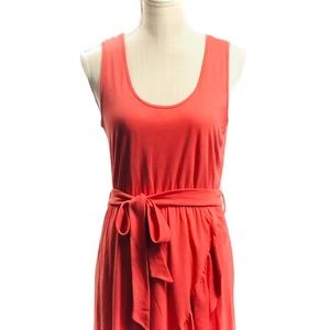 SWAY | M | Peruvian Organic Pima Cotton Coral Scoop Tank Ruffle High Low Dress